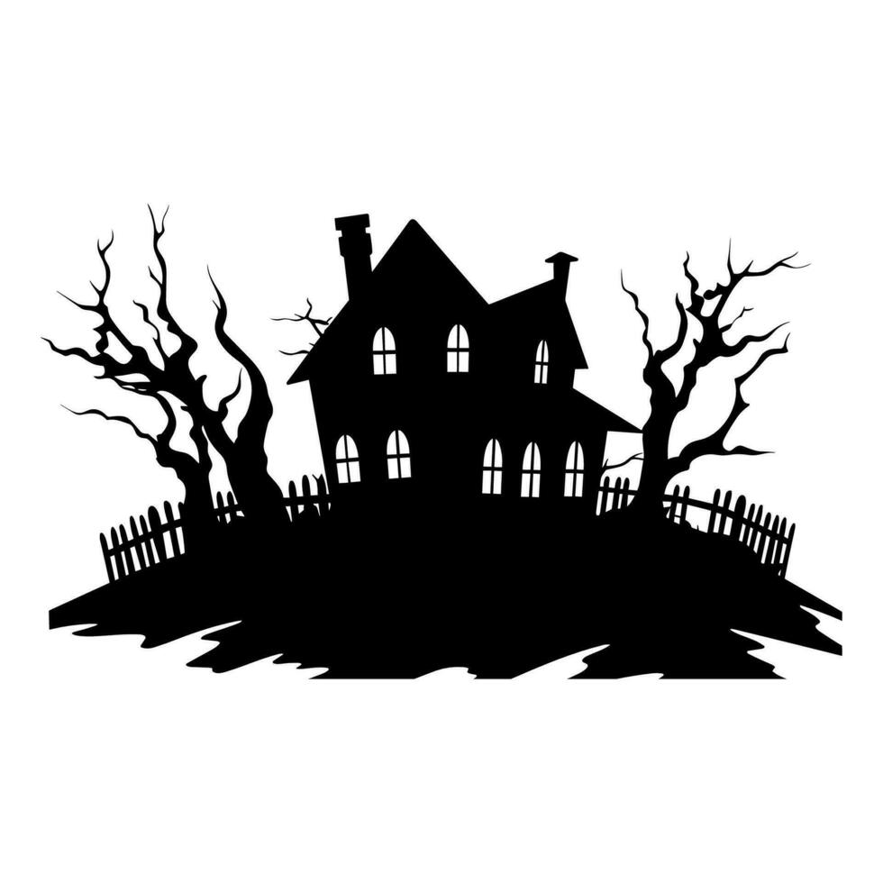 A Scary Haunted House Silhouette Vector isolated on a white background