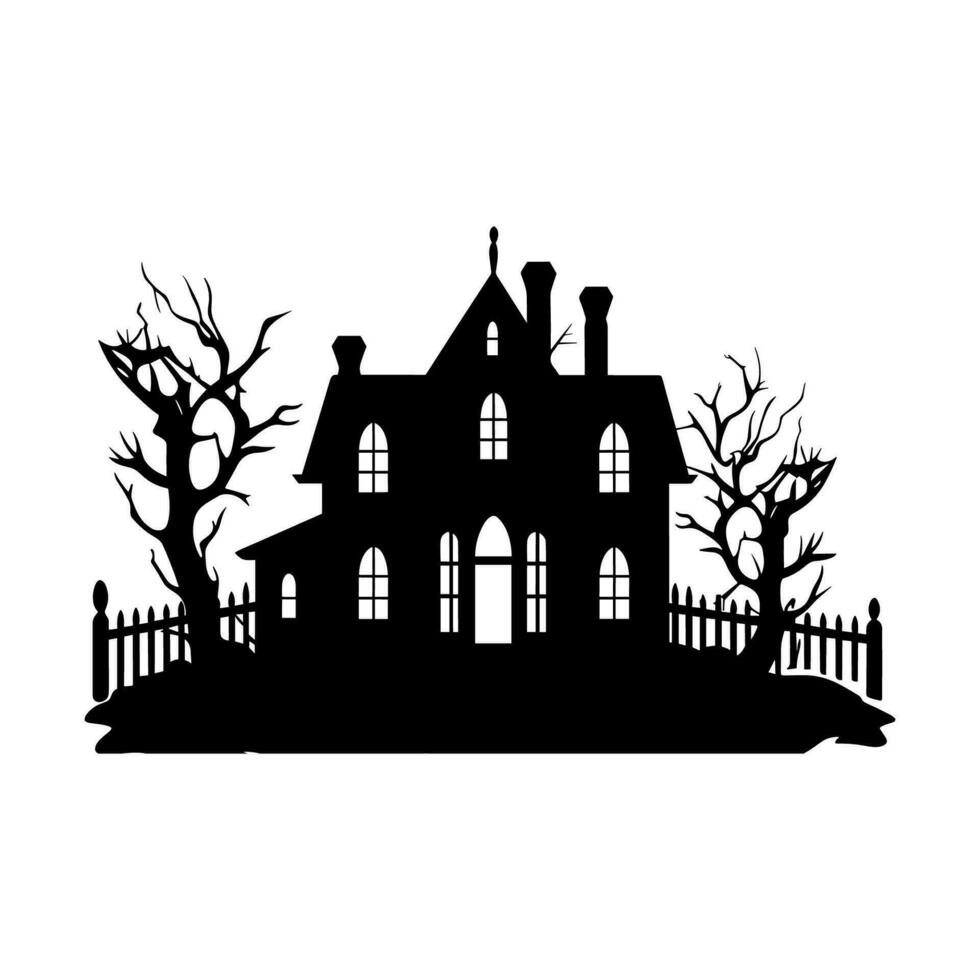 A Scary Haunted House Silhouette Vector isolated on a white background