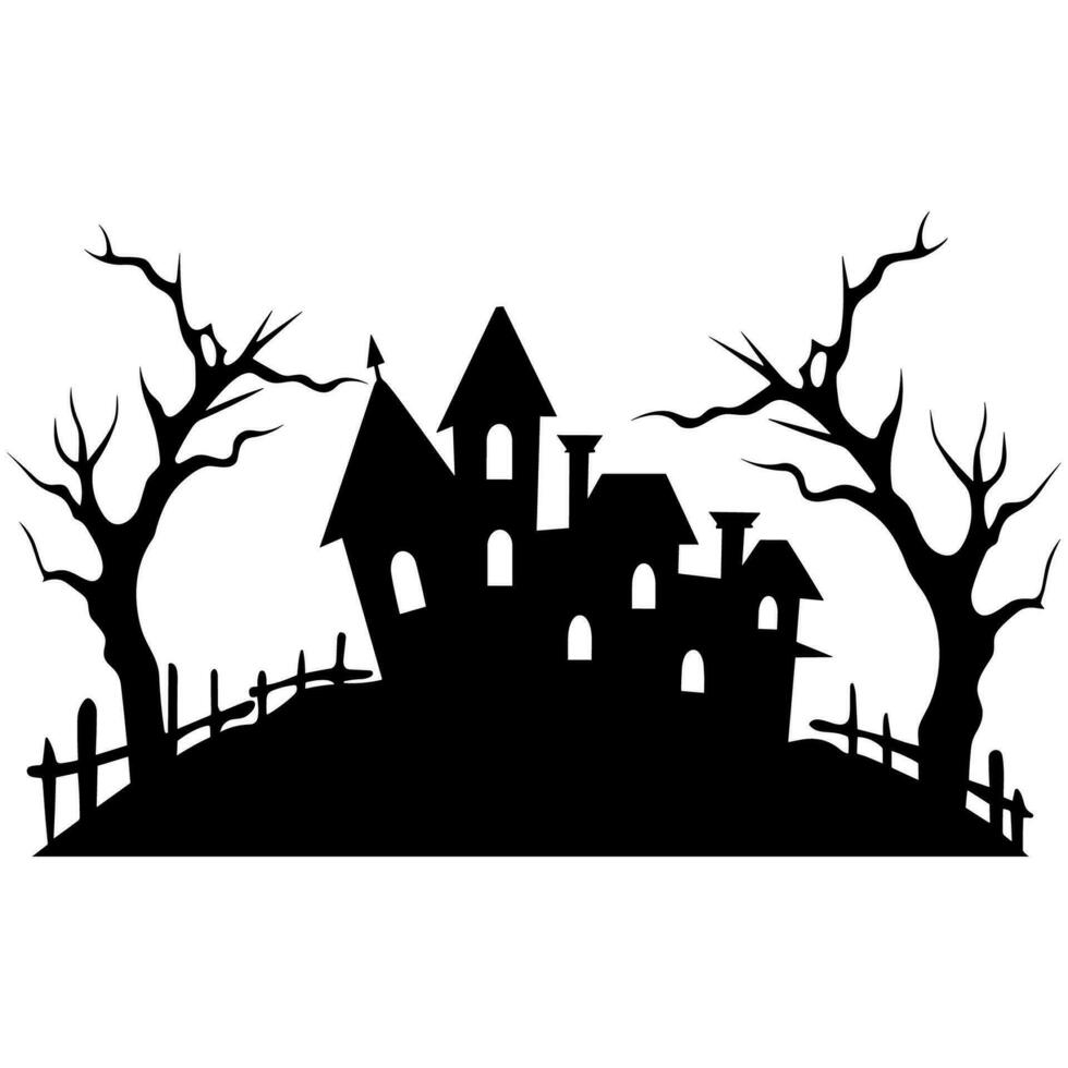 A Scary Haunted House Silhouette Vector isolated on a white background