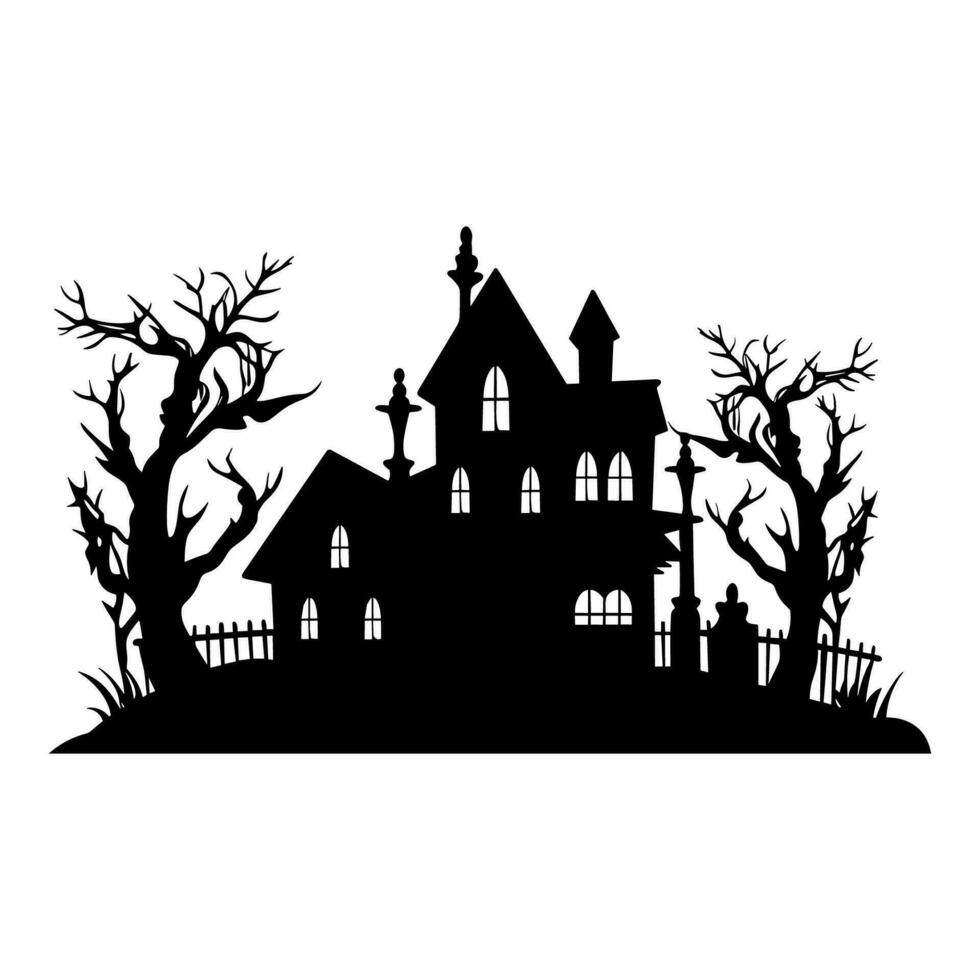 A Scary Haunted House Silhouette Vector isolated on a white background ...