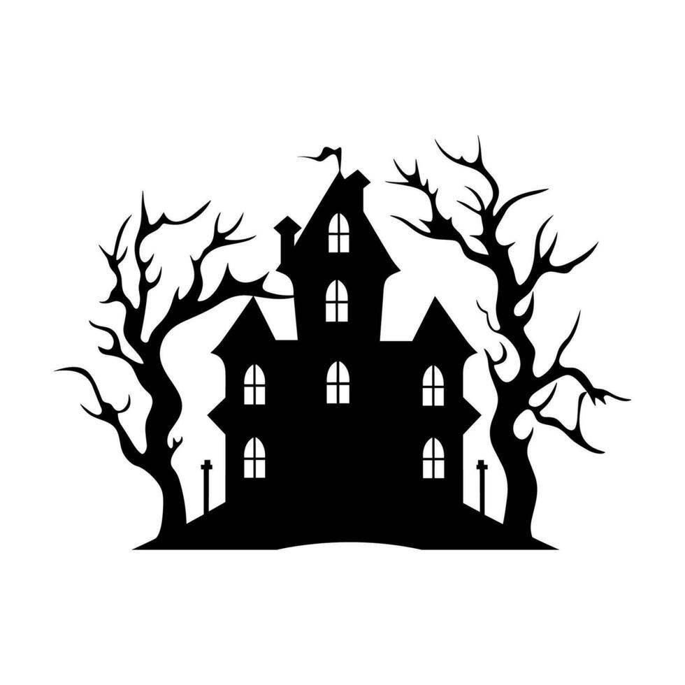 A Scary Haunted House Silhouette Vector isolated on a white background