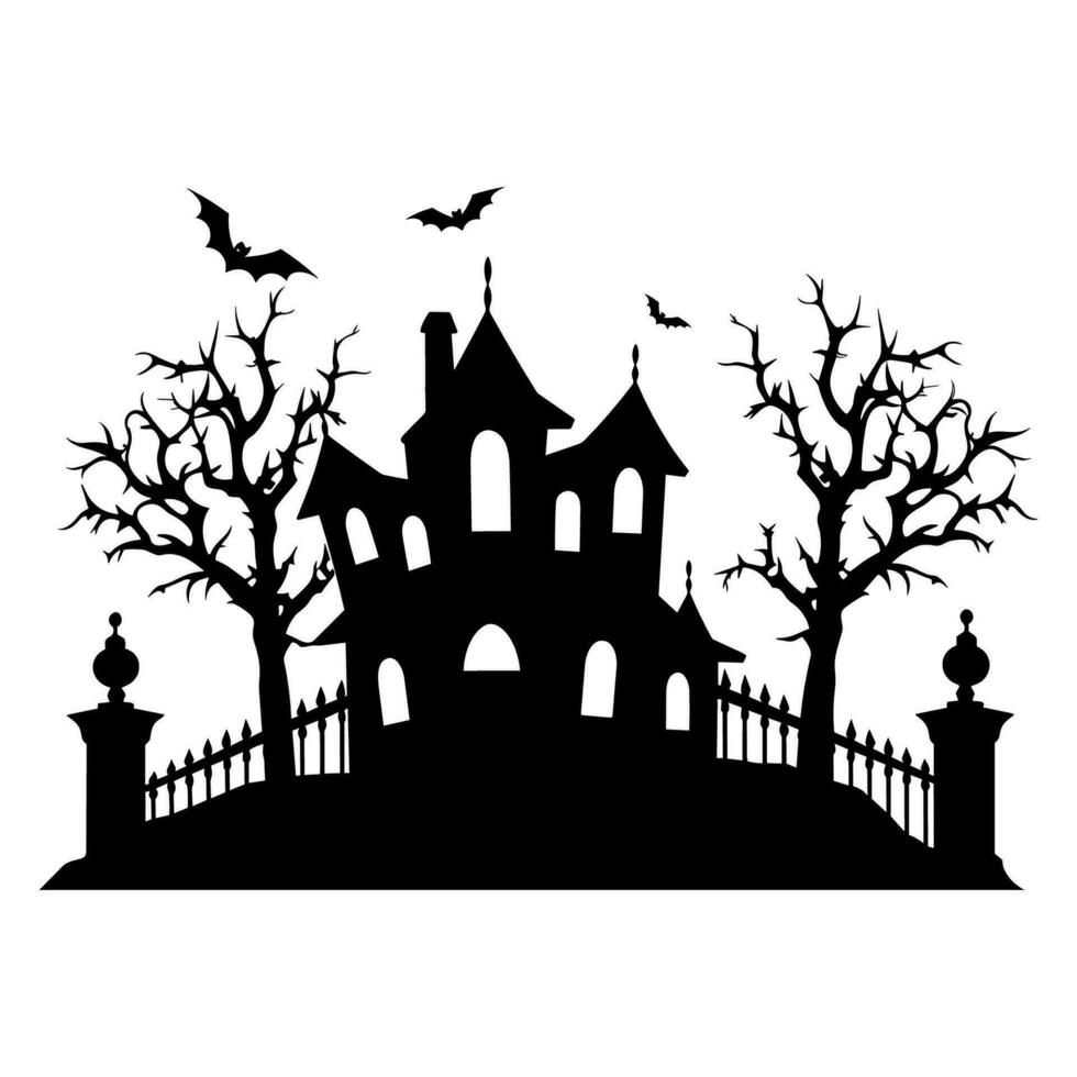 A Scary Haunted House Silhouette Vector isolated on a white background