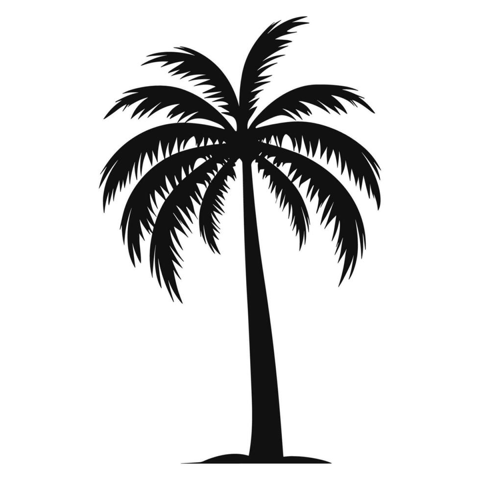 A Palm tree vector silhouette isolated on a white background, Tropical palm tree black clipart