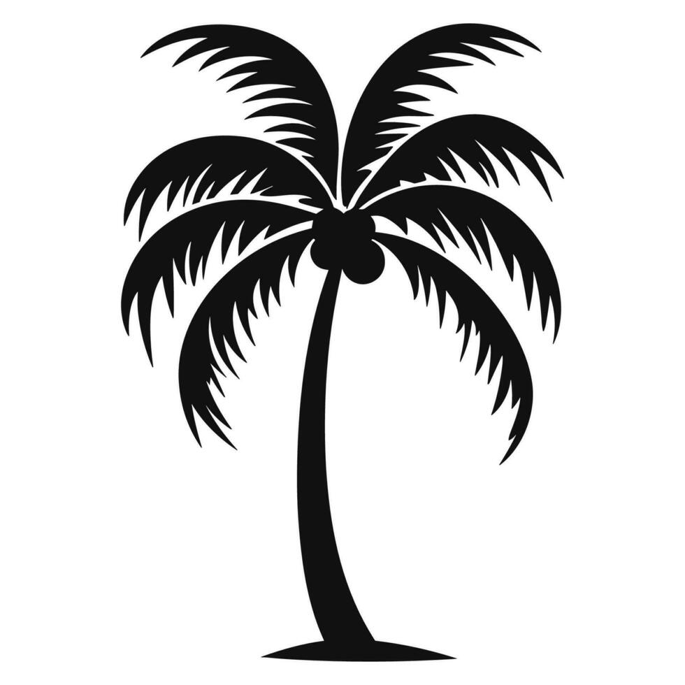 A Palm tree vector silhouette isolated on a white background, Tropical palm tree black clipart