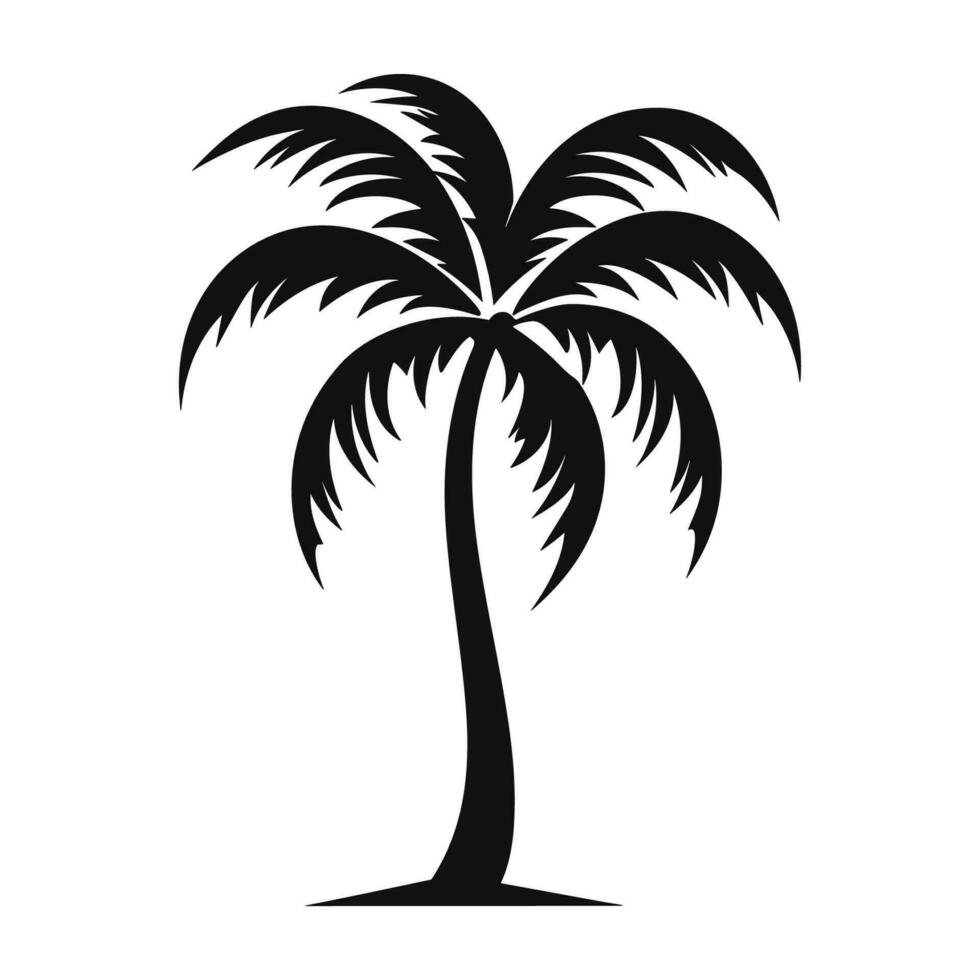 A Palm tree vector silhouette isolated on a white background, Tropical palm tree black clipart