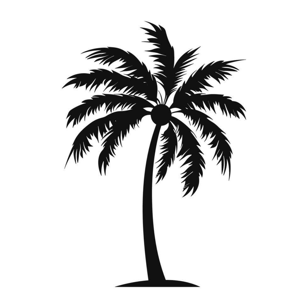 A Palm tree vector silhouette isolated on a white background, Tropical palm tree black clipart