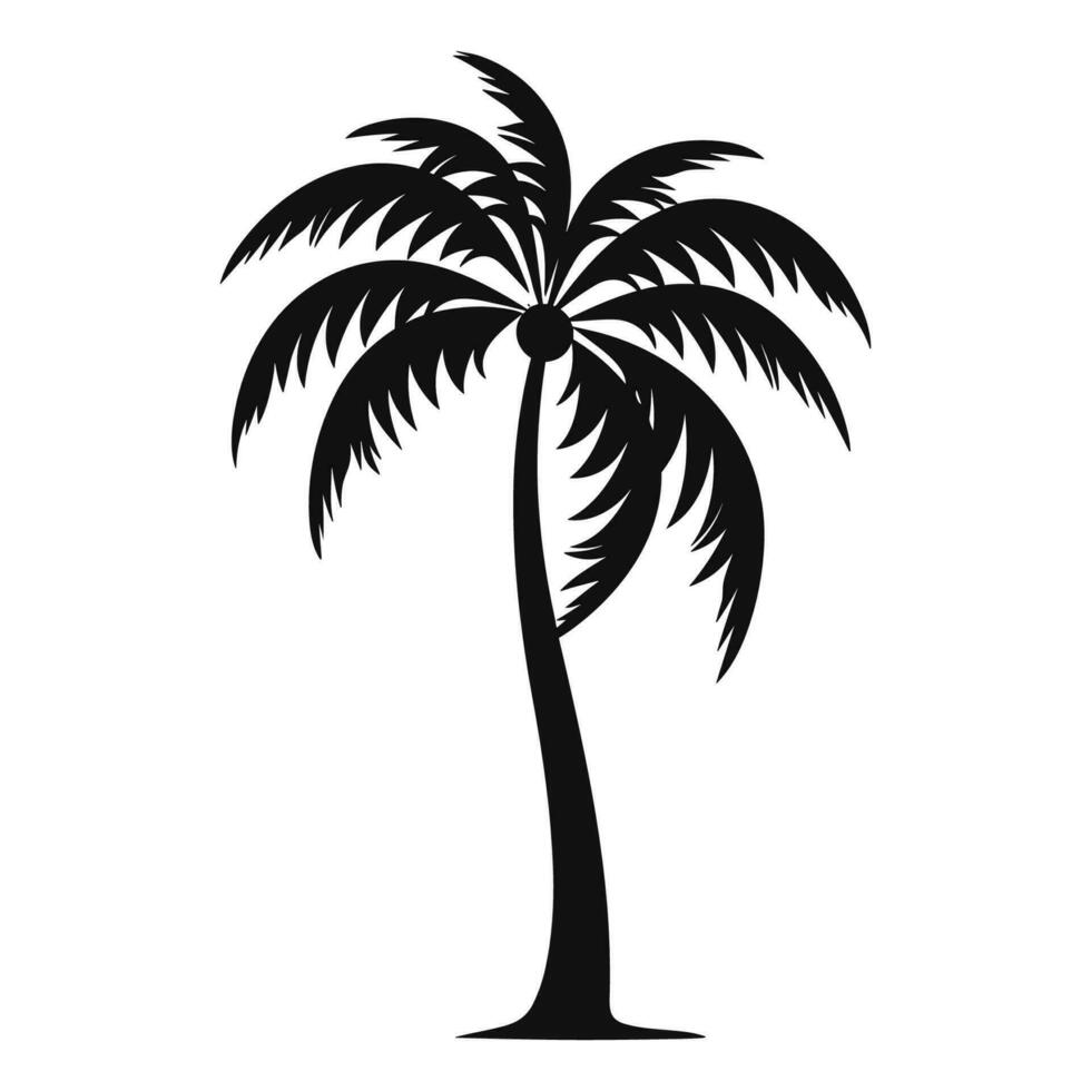 A Palm tree vector silhouette isolated on a white background, Tropical palm tree black clipart