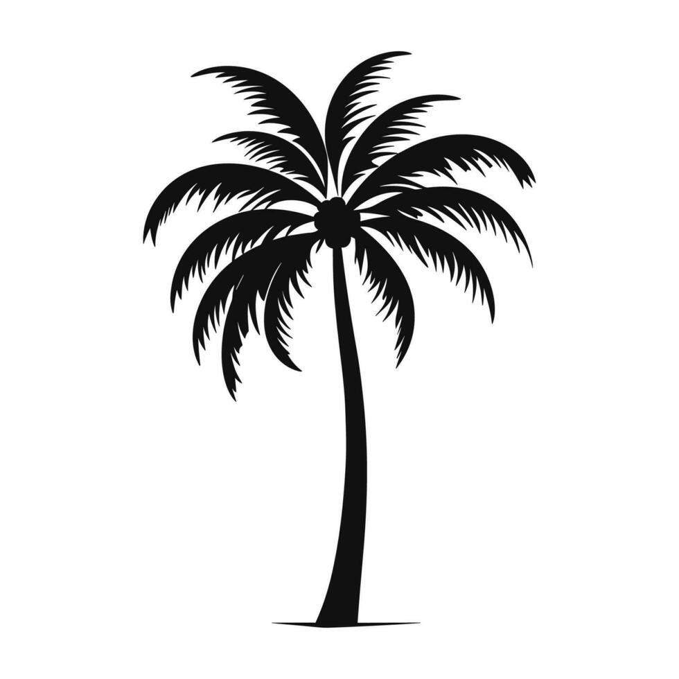 A Palm tree vector silhouette isolated on a white background, Tropical palm tree black clipart