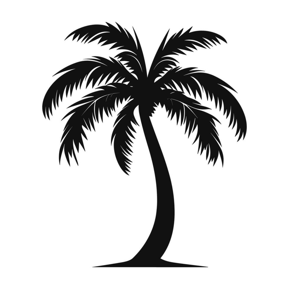 A Palm tree vector silhouette isolated on a white background, Tropical palm tree black clipart