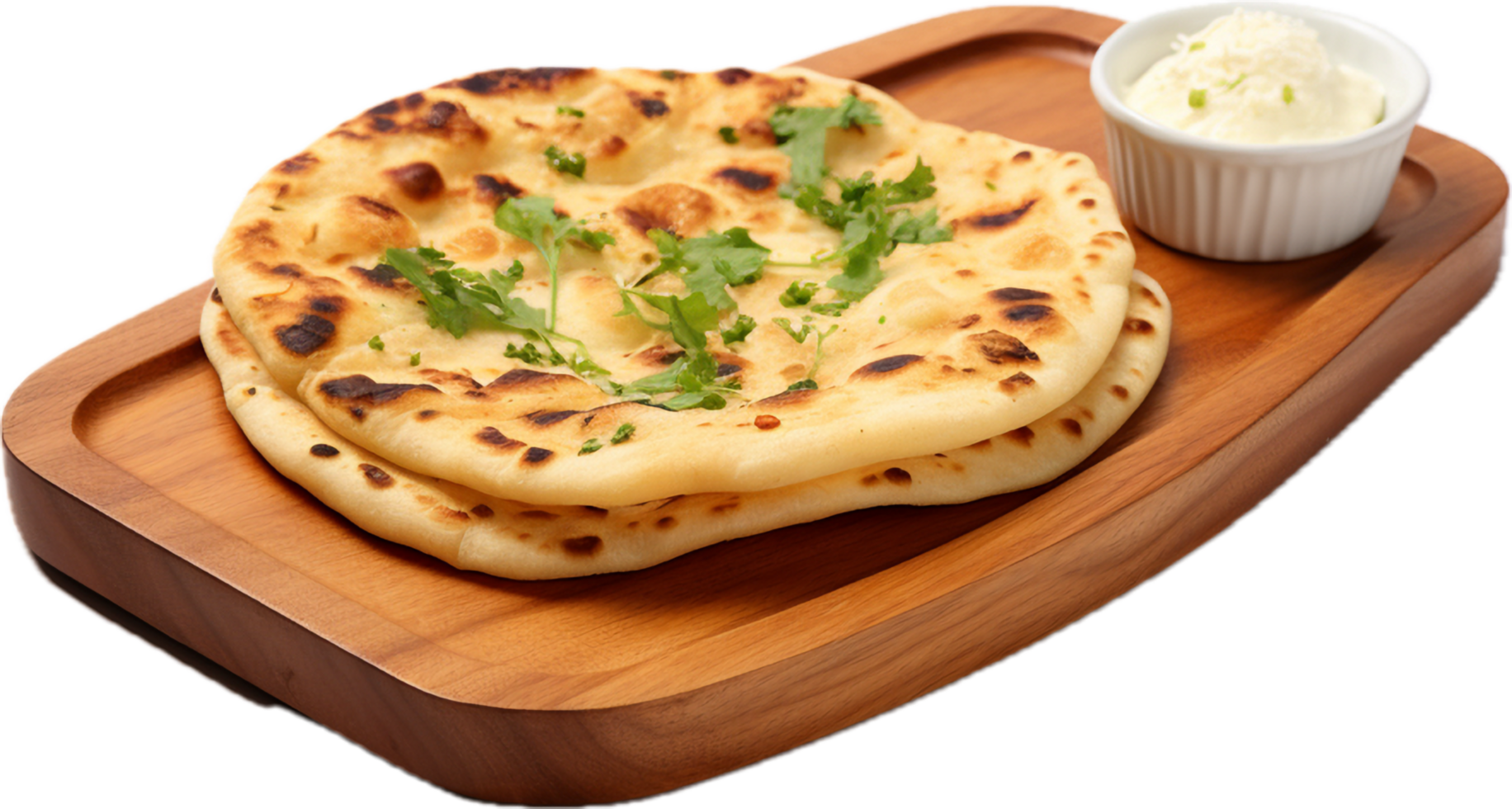 ai generiert indisch Naan Brot mit Knoblauch und Butter png