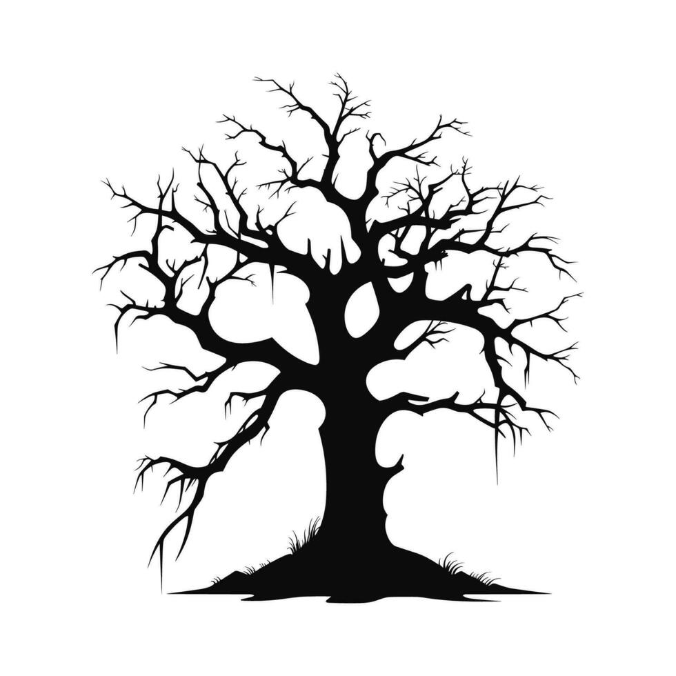 Scary Dead Tree black Silhouette isolated on a white background vector