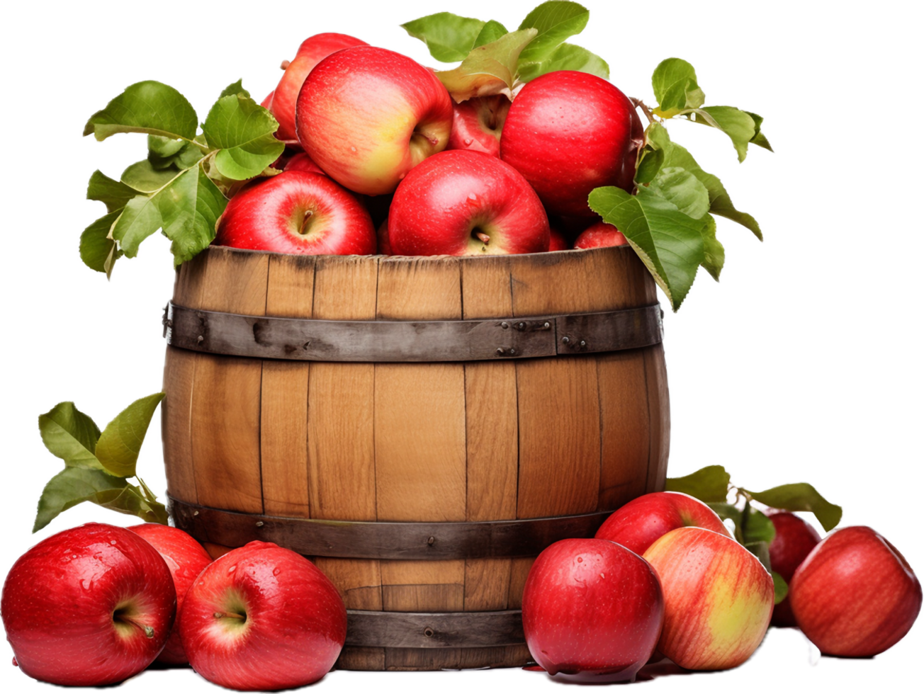 AI generated apples in a wooden barrel png 35063165 PNG