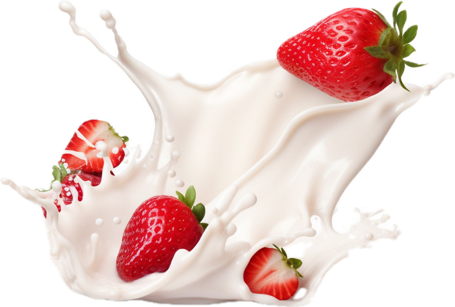 ai gegenereerd melk of yoghurt plons met aardbeien PNG