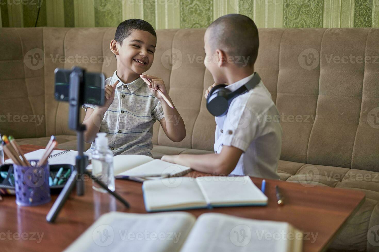 Boys studying together photo
