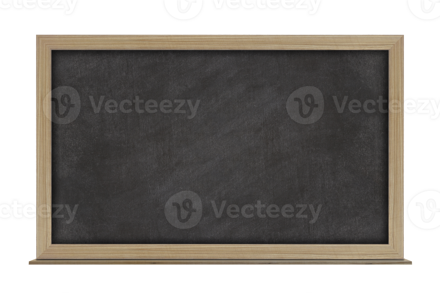 Empty black chalkboard with wooden frame isolated on transparent background. With copy space for text. png