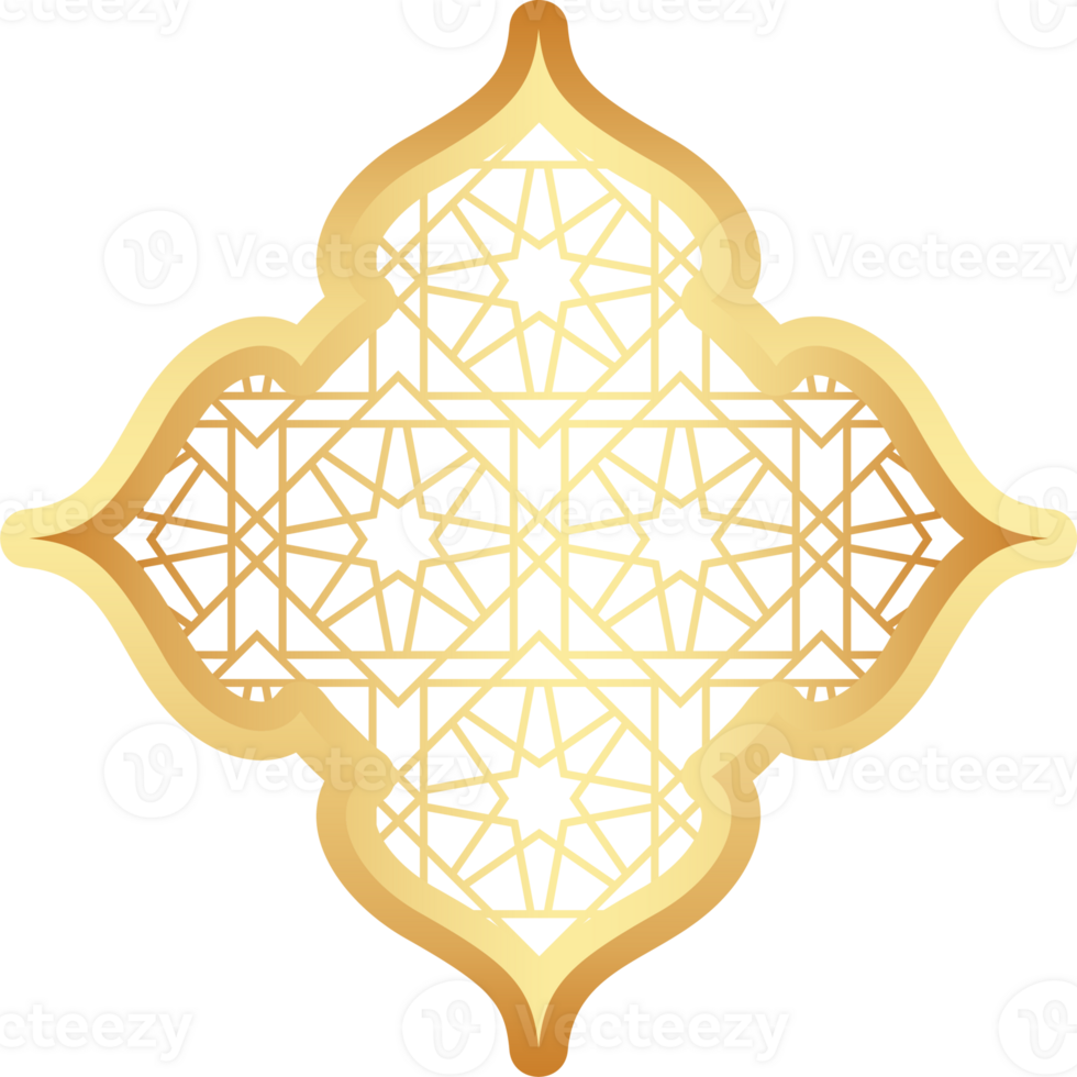 Islamic golden frame shape. Ramadan window with ornament. Oriental decoration design. Arabian traditional element png