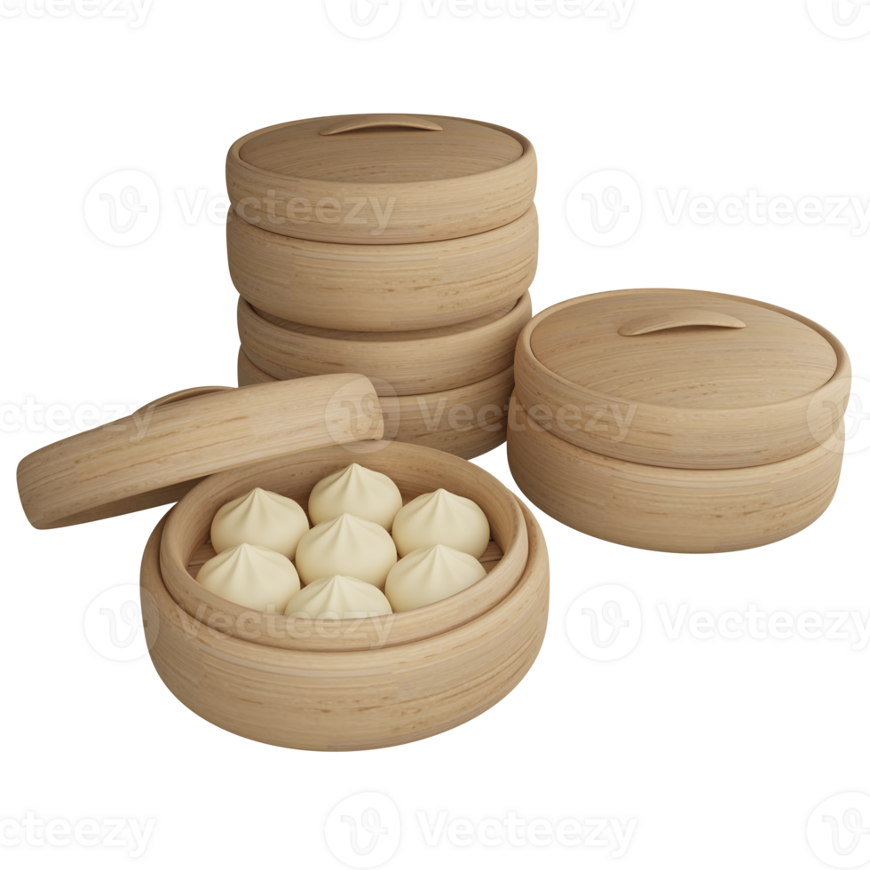 Dumpling or Xiao Long Bao Dim Sum clipart flat design icon isolated on transparent background, 3D render food and beverage concept png