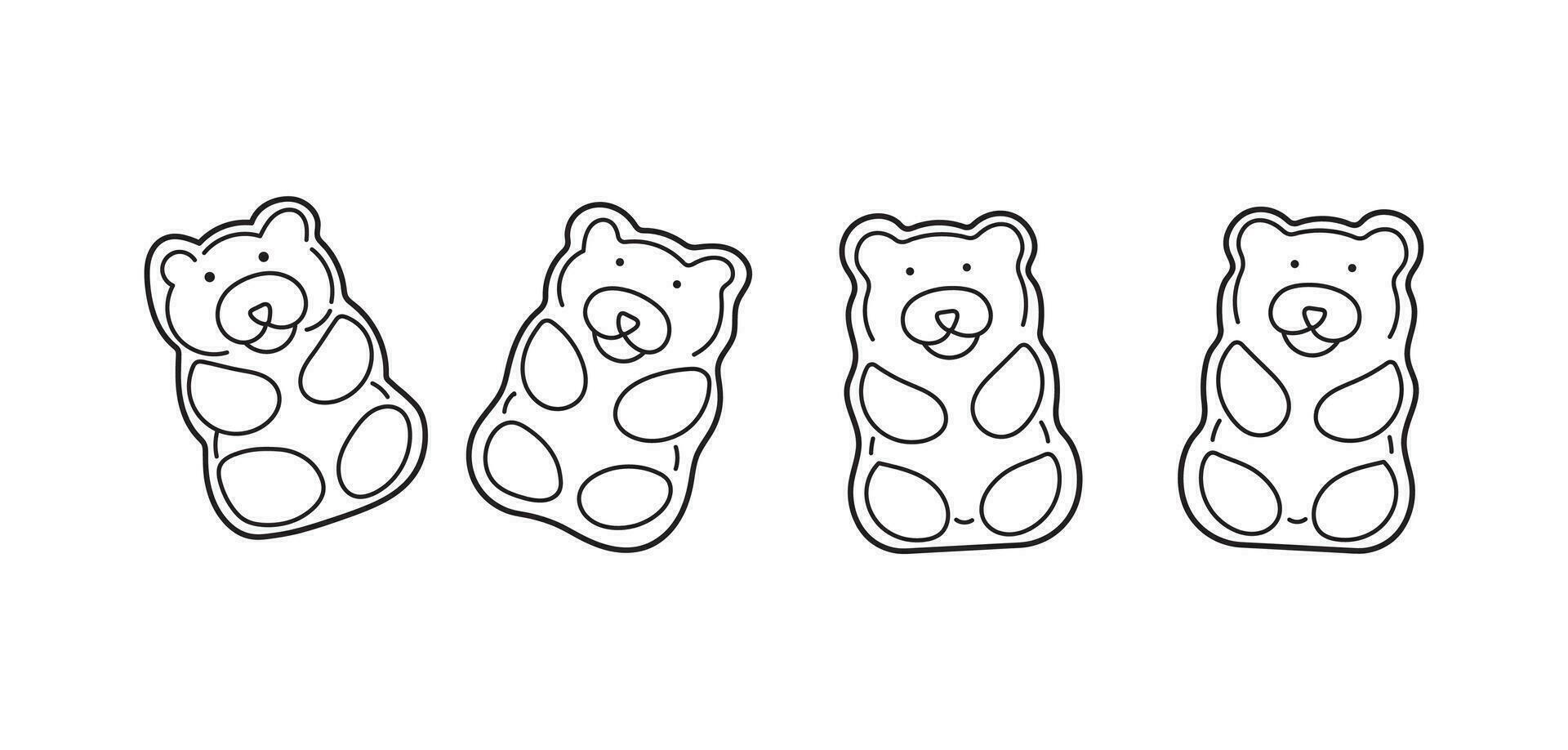 Hand drawn Kids drawing Cartoon Vector illustration cute gummy bears Isolated on White Background