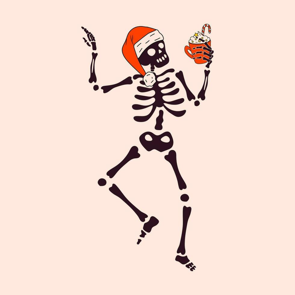 Funny Skeleton with with decoration christmas. Cute character Skeleton Bones vector