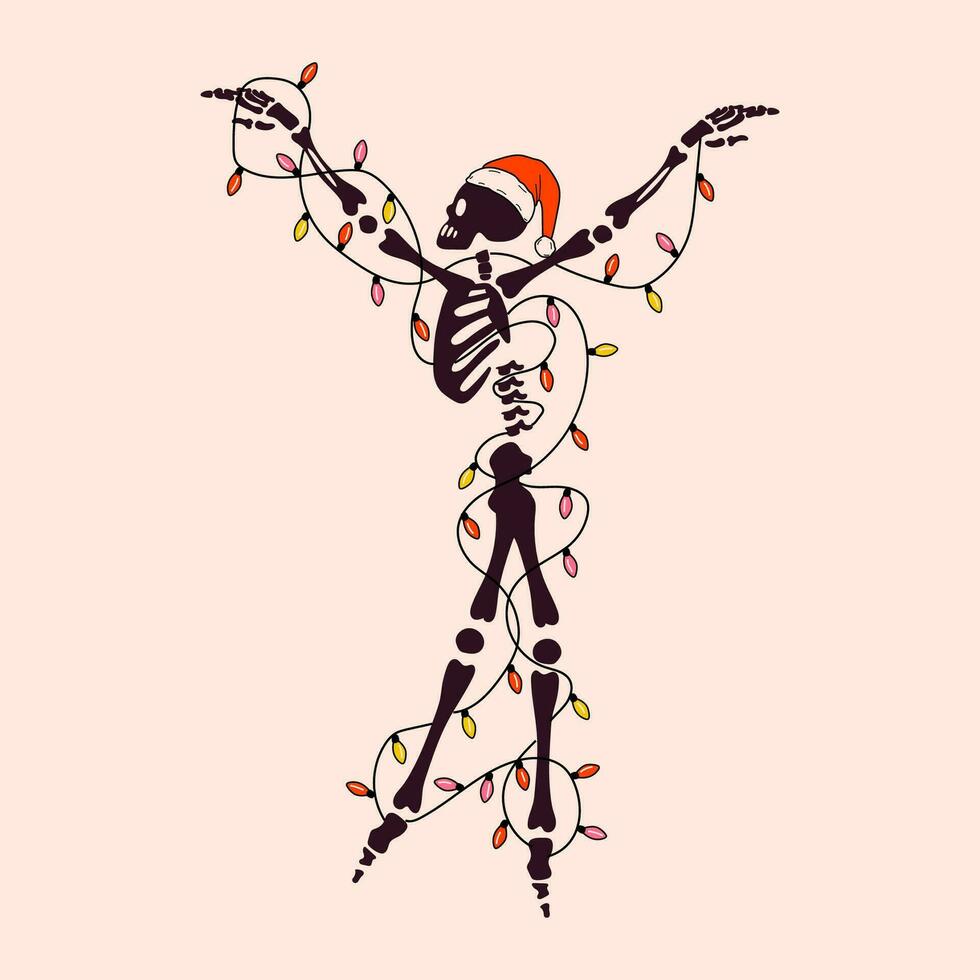Funny Skeleton with with decoration christmas. Cute character Skeleton Bones vector