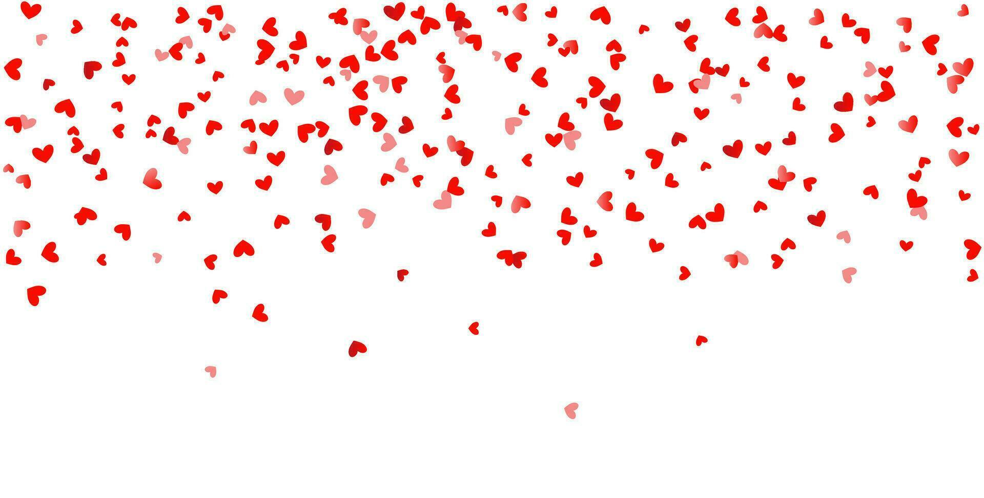 Seamless background with different colored confetti hearts. Random falling confetti. Valentines day background. Vector illustration.