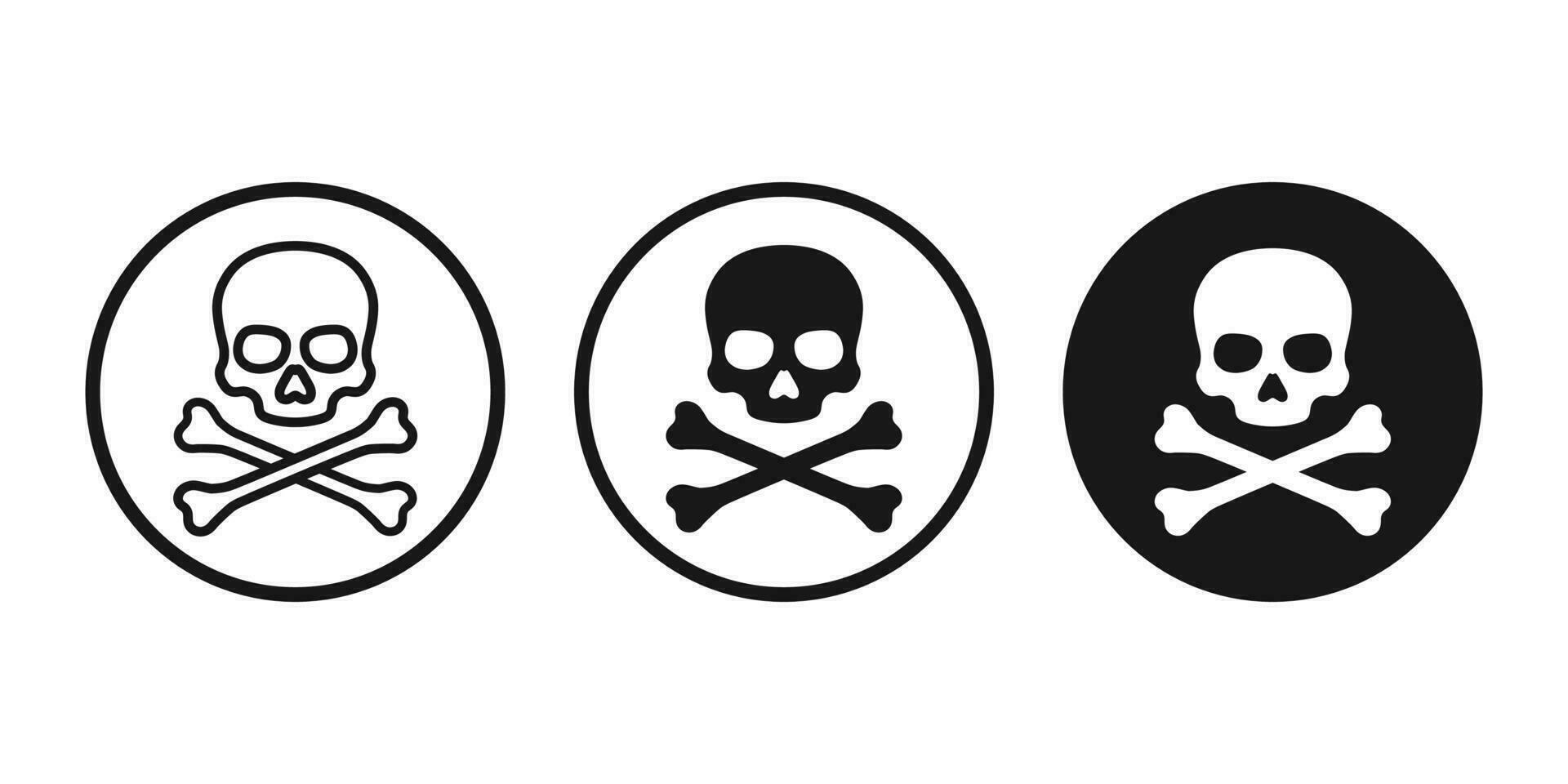 Skull and crossbones icon set. Skull and bones danger warning sign. Vector illustration