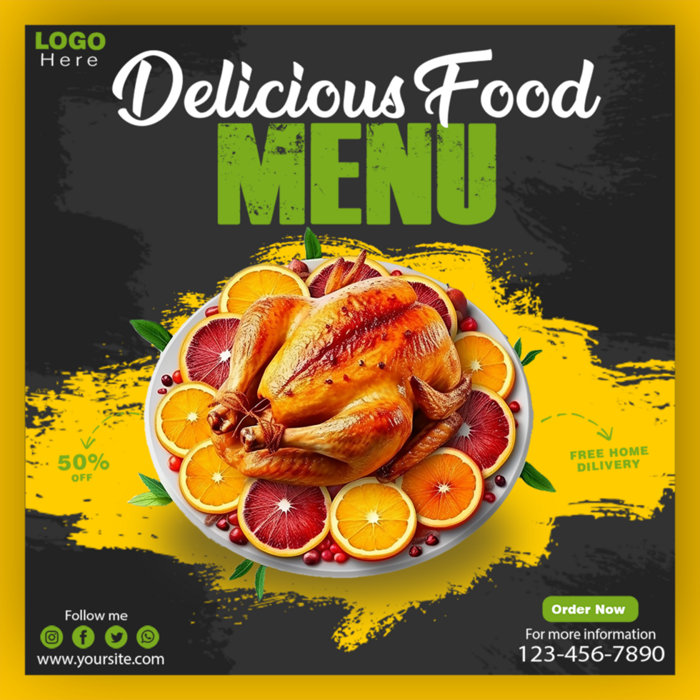 Food menu and restaurant social media banner template psd