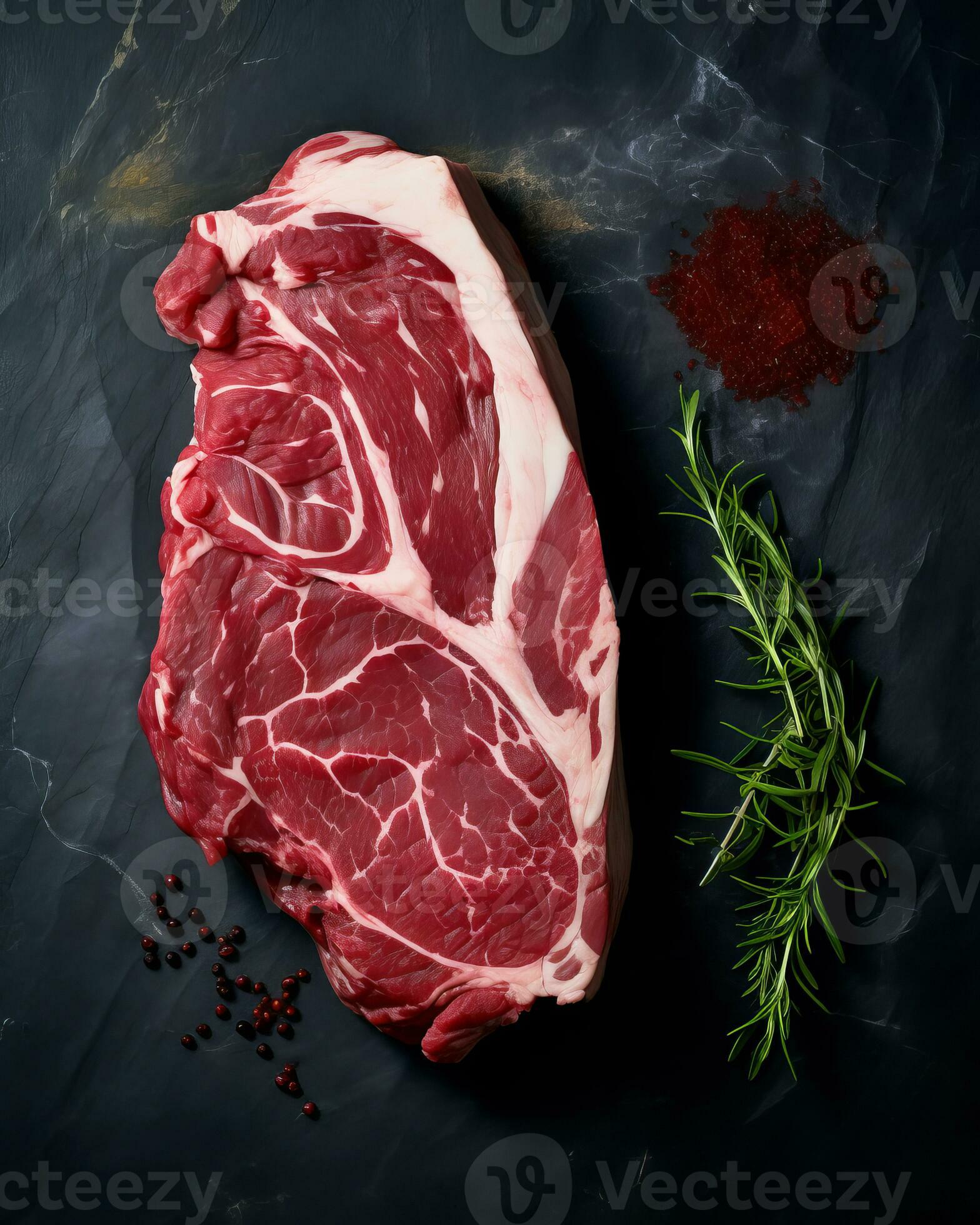 AI generated Uncooked meat steak on a black background. AI generated. 35065663 Stock Photo at