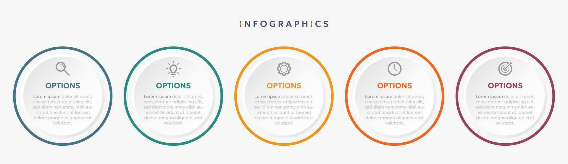 Paper infographic template with 5 circle options for presentation and data visualization. Business process chart.Diagram with Five steps to success.For content,flowchart, workflow. vector