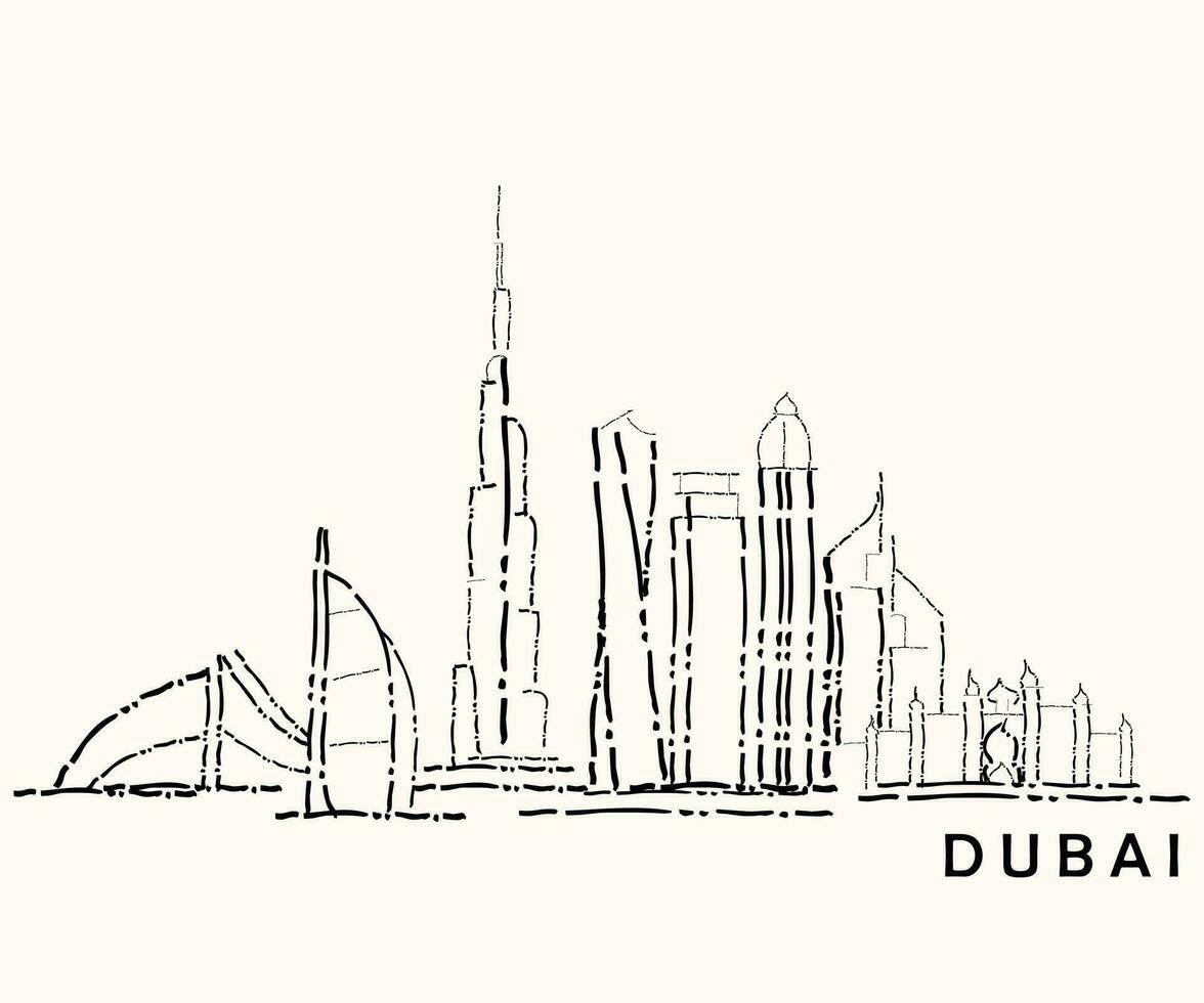 Line art vector of dubai cityscape. Dubai skyline isolated print
