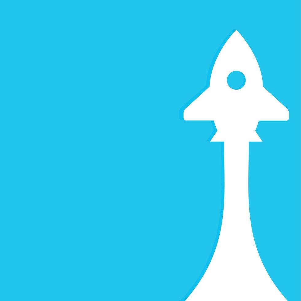 Startup rocket. Banner with rocket arrow and place for text. Rocketship creativity white paper silhouette, power start up, vector illustration