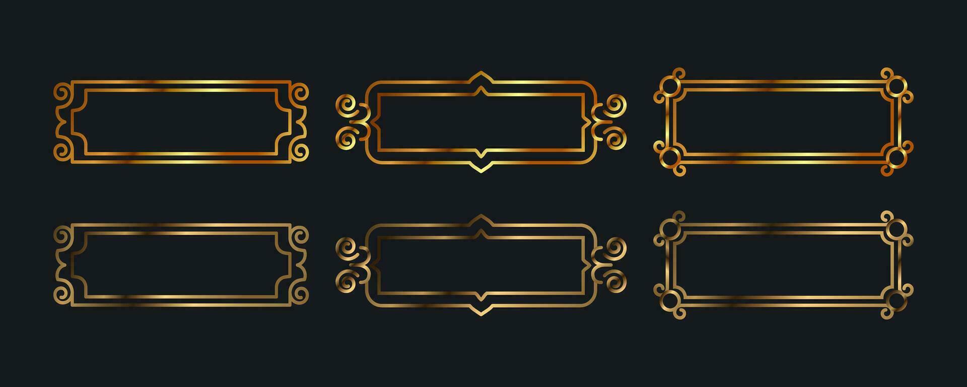 Fantasy gold frames in medieval style for rpg game ui design. vector