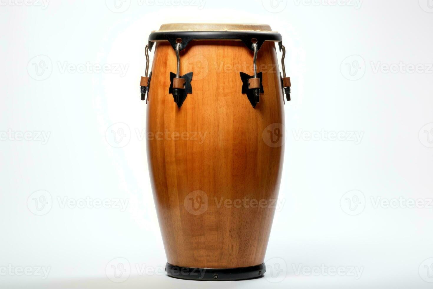 AI Generated Wooden conga drum isolated on a white background. Traditional percussion musical instrument of AfroCuban and Latin American culture. Suitable for musicrelated projects and cultural designs photo