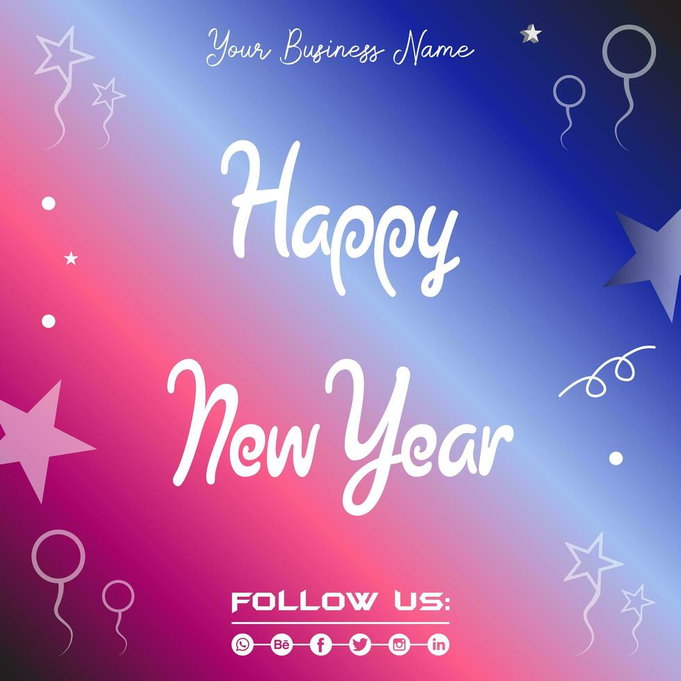 Happy new year social media post template design with social media icon photo