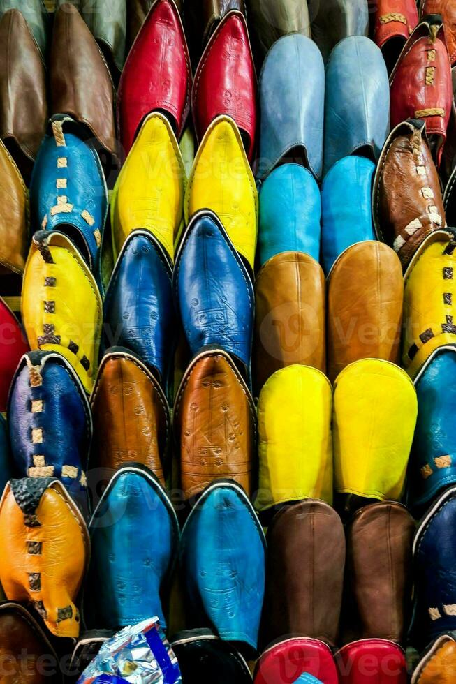 colorful shoes in the marrakesh market photo