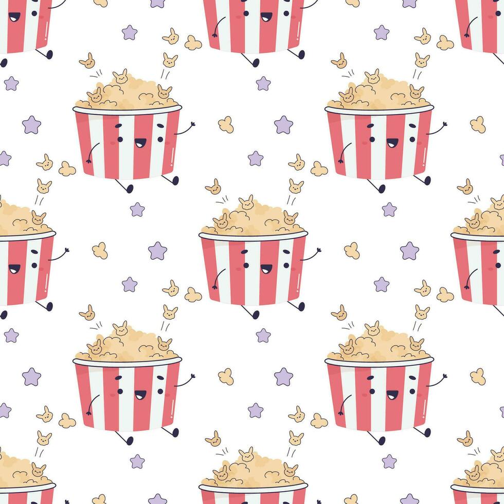 Seamless pattern popcorn, movie food, pizza, cute vector