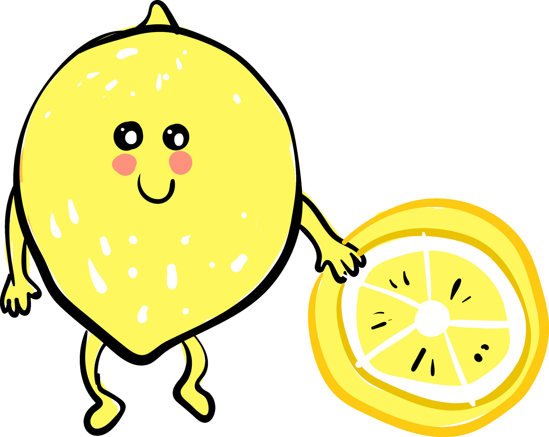 A lemon emoji holding a piece of halfcut lemon vector or color