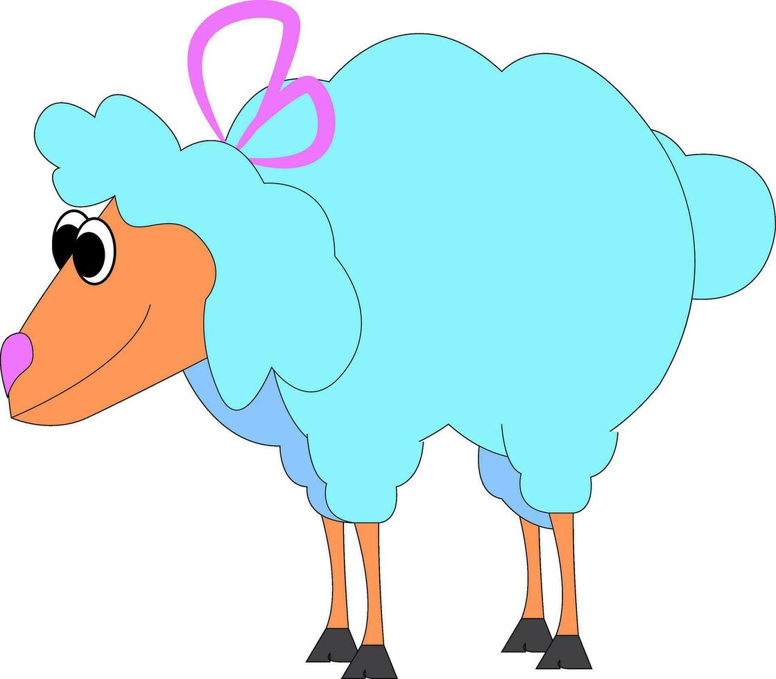 A cute little blue lamb vector or color illustration