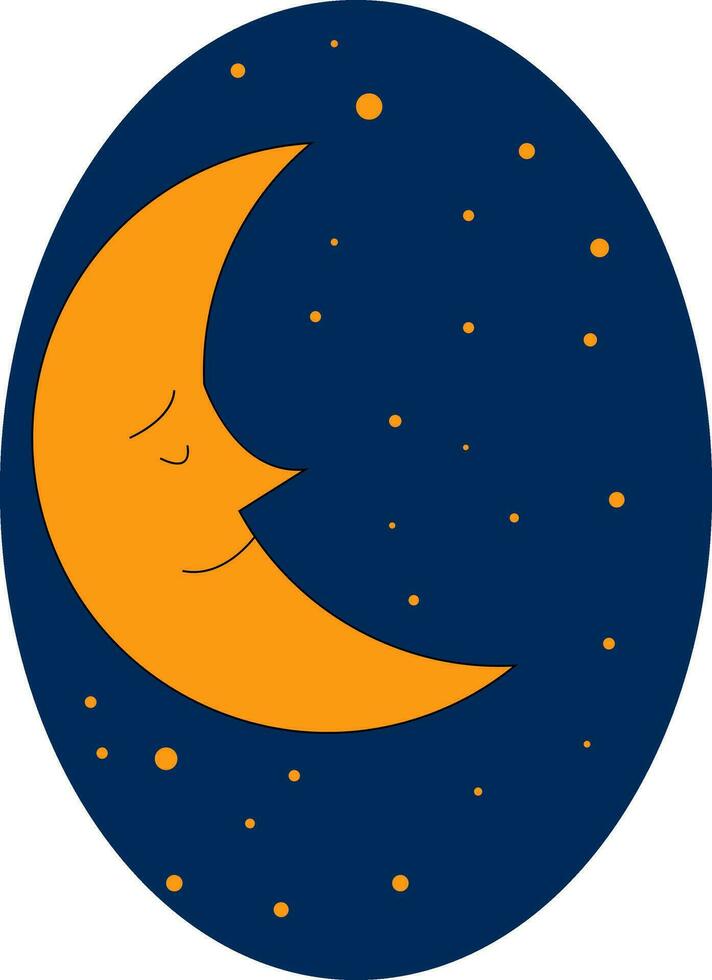Cartoon moon sleeping with eyes closed against a dark-blue background vector or color illustration