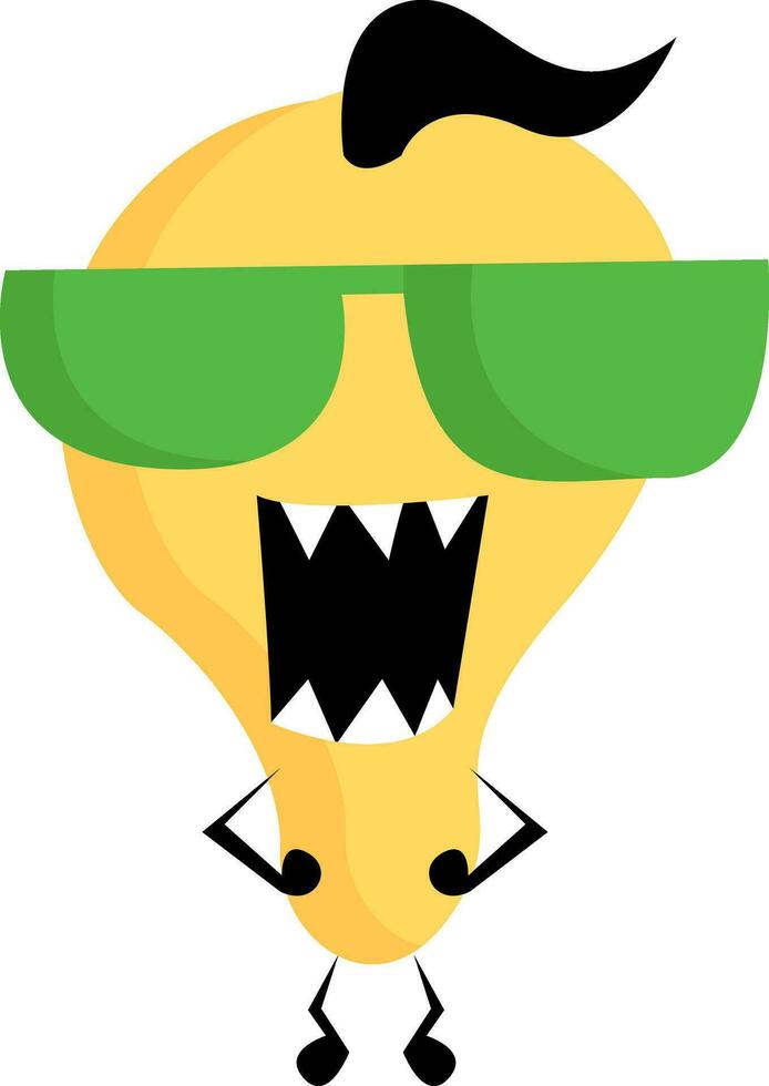 Yellow-colored cartoon monster with green sunglasses vector or color illustration