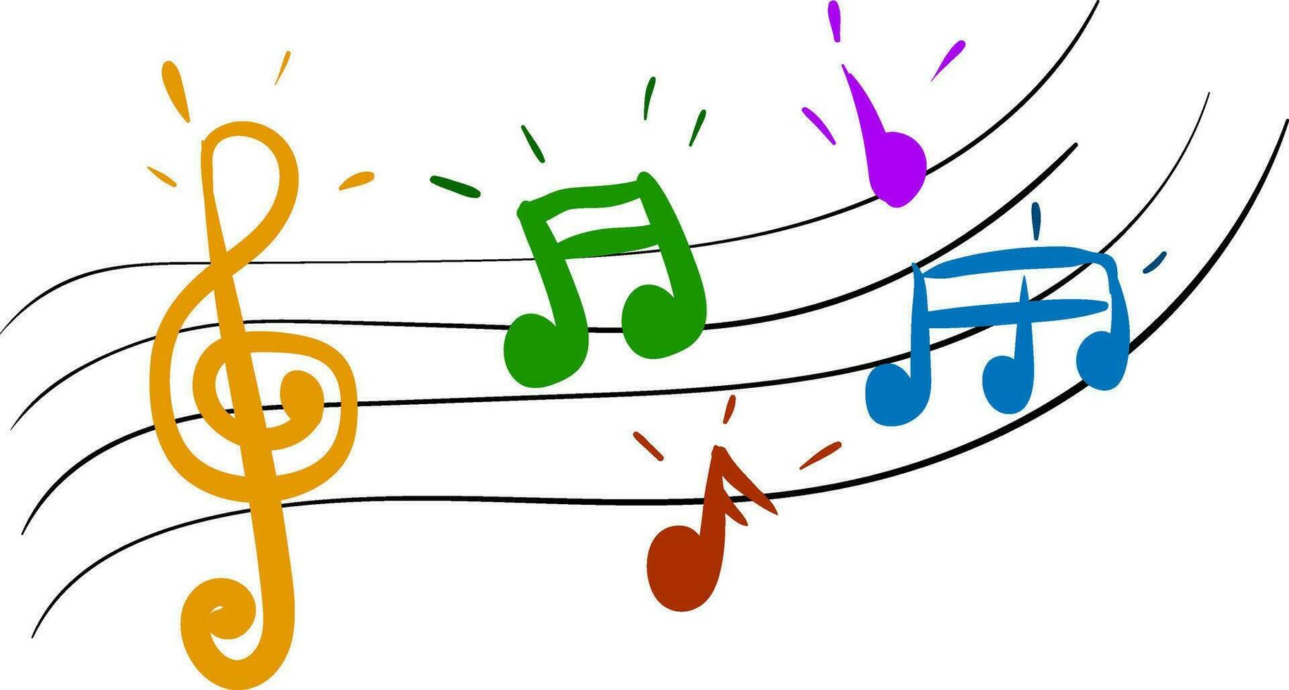 Cartoon multi-colored musical notes vector or color illustration