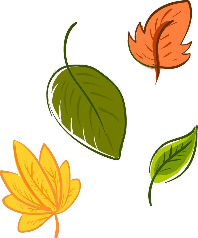 Four multi-colored cartoon leaves vector or color illustration