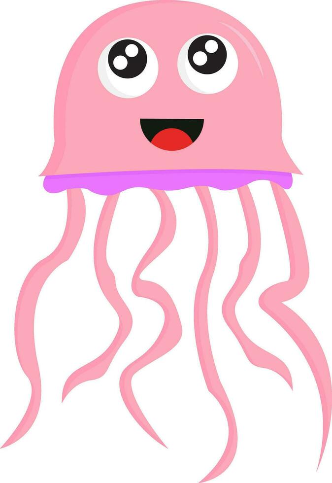 A laughing pink-colored cartoon jellyfish vector or color illustration