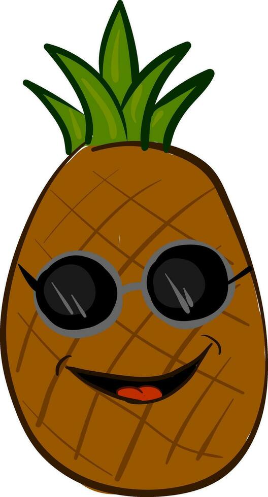 un riendo dibujos animados piña todo Fruta con verde hojas vector o color ilustración