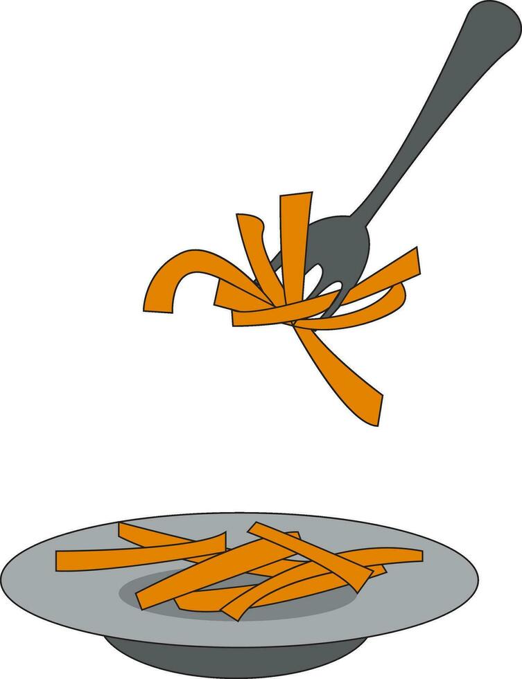 French fries on a plate and on a fork  vector illustration on white background