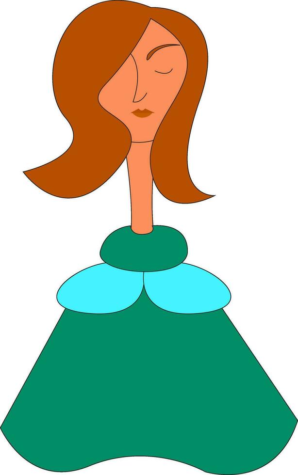 niña en verde vestir con marrón pelo vector ilustración en blanco antecedentes