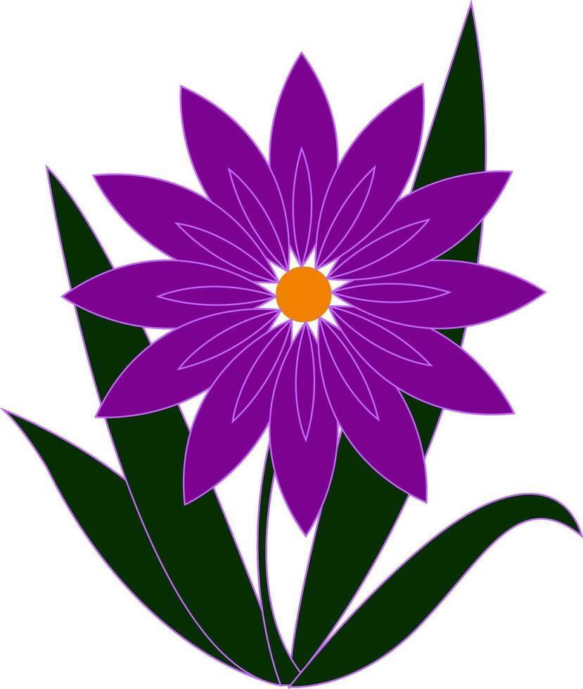 Purple flower with orange pestle and green leaves  vector illustration on white background