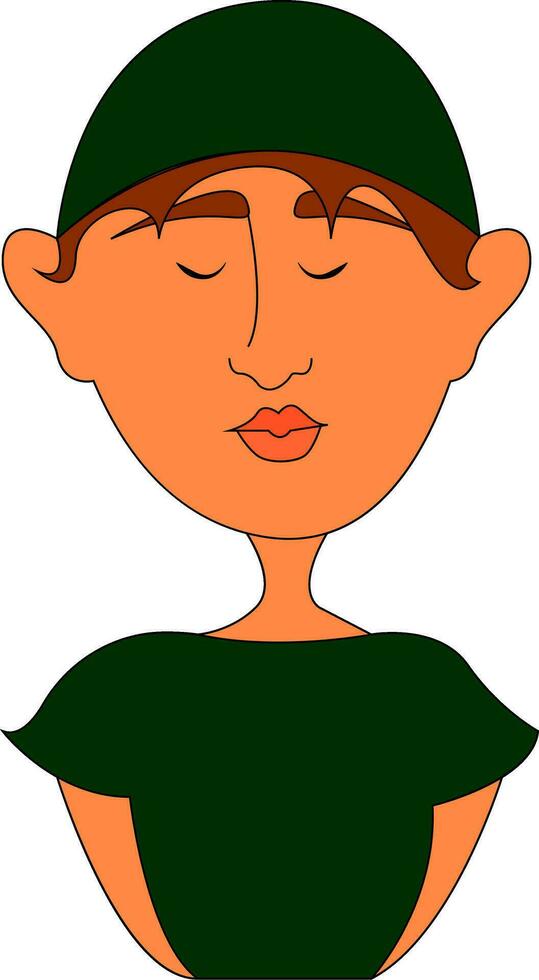 Portrait of a boy in green t-shirt and green cap  vector illustration on white background