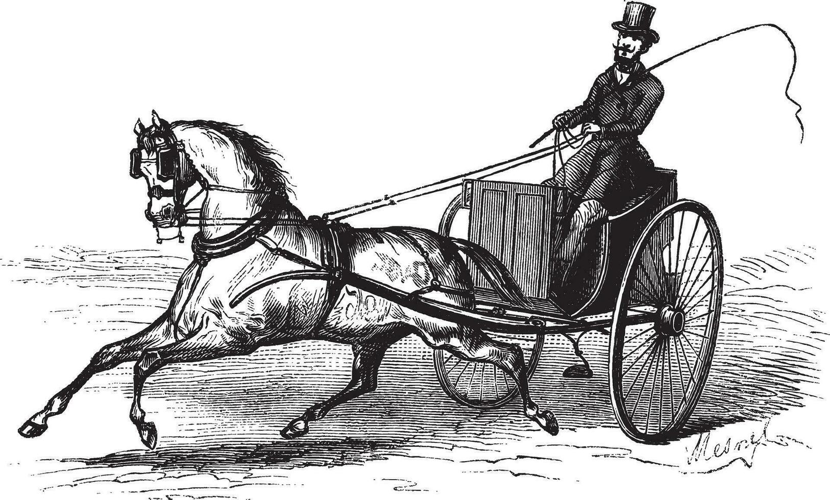 2-wheeled Cart drawn by a Single Horse, vintage engraving vector