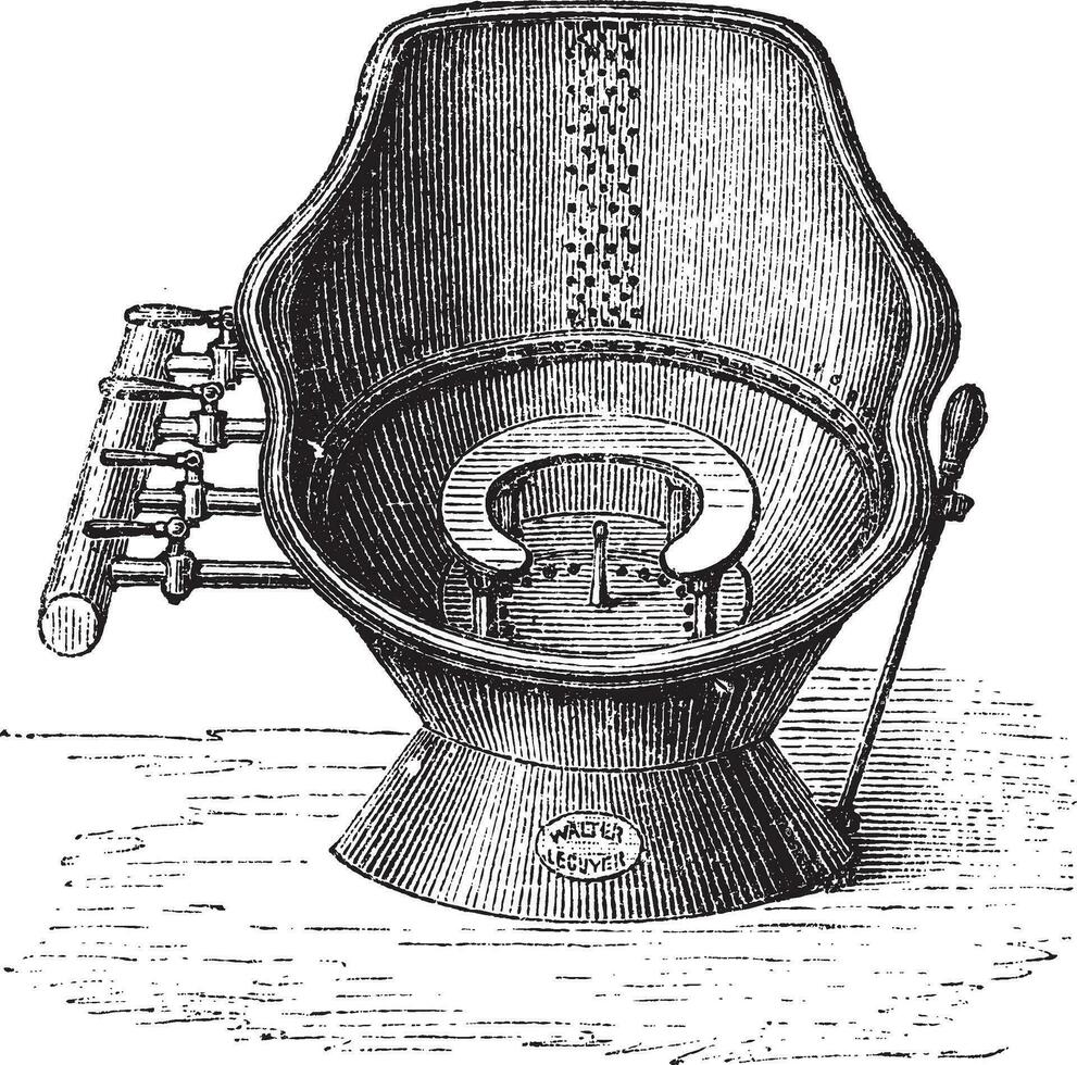 Fig. 139. Tub bath seat has the effect of water Walter Lecuyer system, vintage engraving. vector